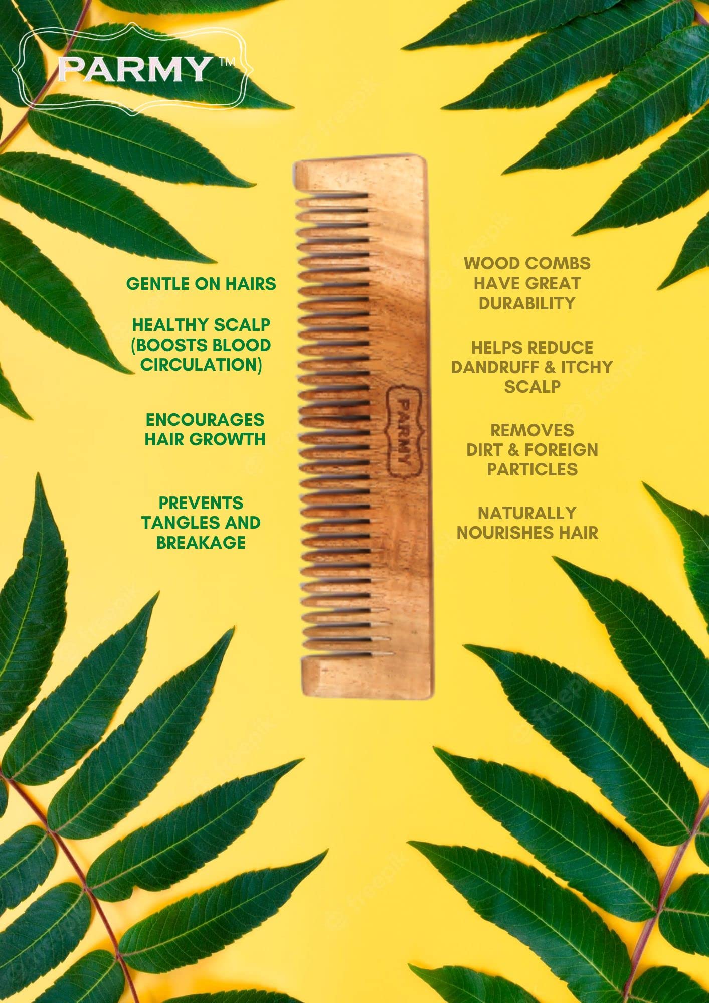 **Organic Neem Wood Comb & Bamboo Toothbrush Set - Handmade Wooden Hairbrush for Dandruff Control & Hair Straightening - Natural Comb & Toothbrush for Men & Women (4 Toothbrushes + 1 Small Comb) - Perfect for Travel, Home & Eco-Friendly Gifts**