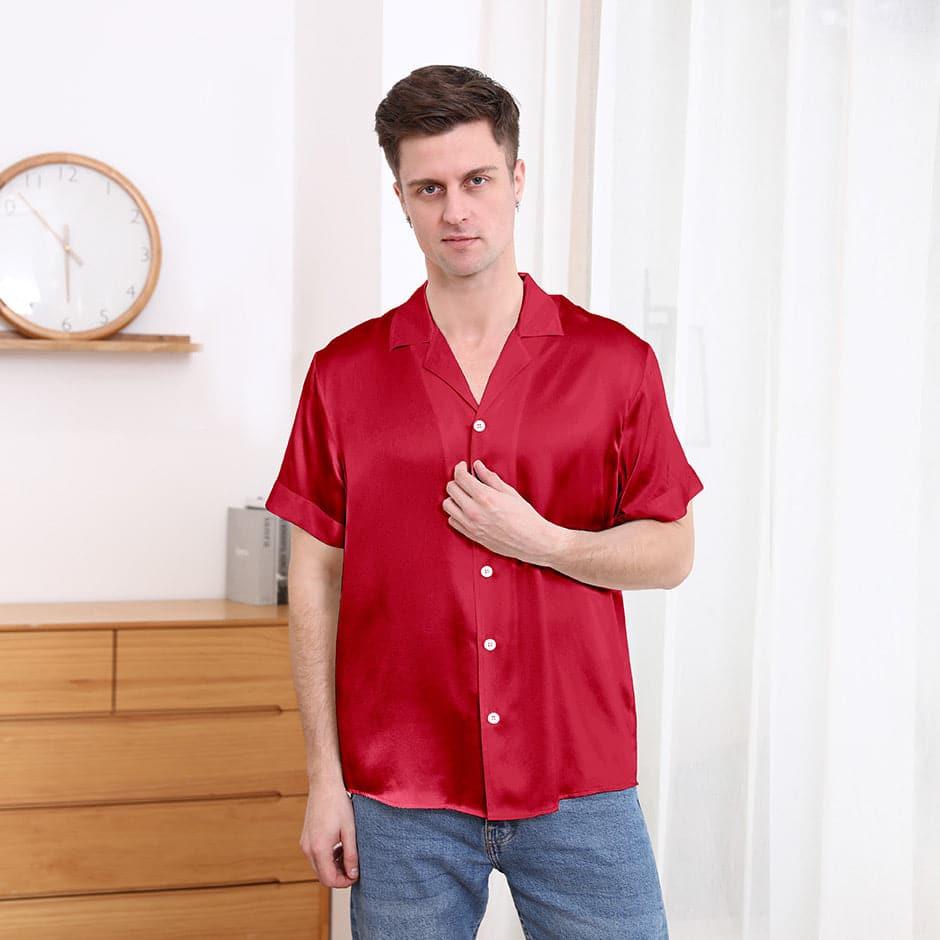 Premium Silk Short Sleeve Shirt for Men - Elegant Lapel Collar Blouse | Perfect for Business Casual, Office Wear & Summer Outfits