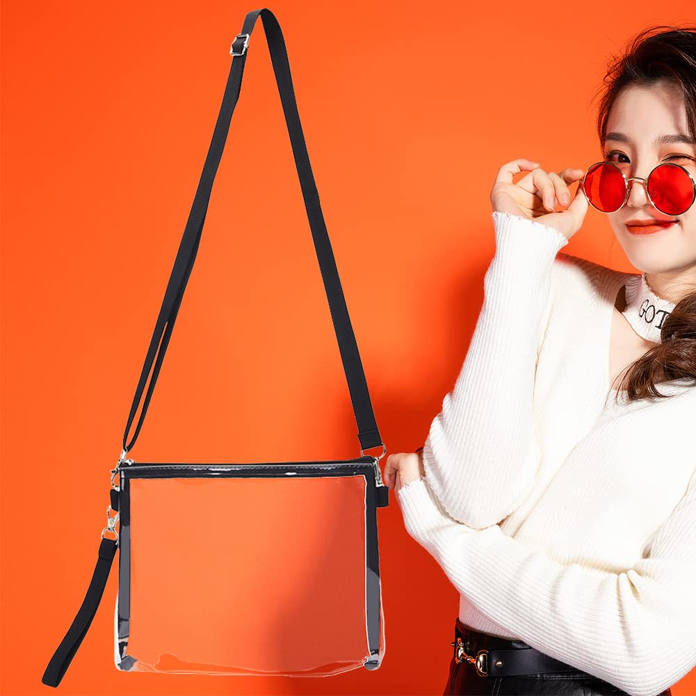 SHLKNKLE Clear Stadium Approved Crossbody Phone Bag - Adjustable Strap Transparent PVC Purse for Women - Perfect for Concerts, Sports Events & Travel (Black)