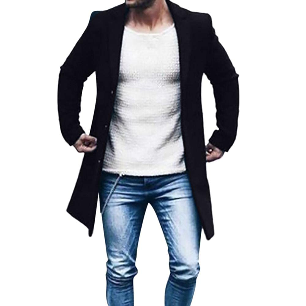 Men's Slim Fit Button-Up Trench Coat - Long Sleeve Autumn Winter Jacket for Business Casual & Formal Wear | Office, Dating, Dinner Party Outfits