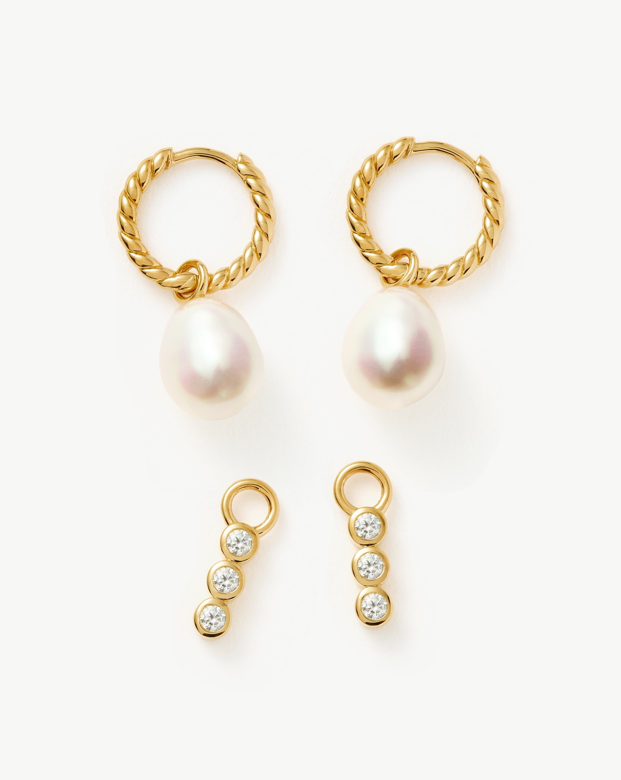 Twisted Pearl & Drop Hoop Earring Set - 18k Gold Plated Vermeil with Genuine Pearl | Elegant Dangle Earrings for Women | Perfect for Weddings, Parties & Special Occasions