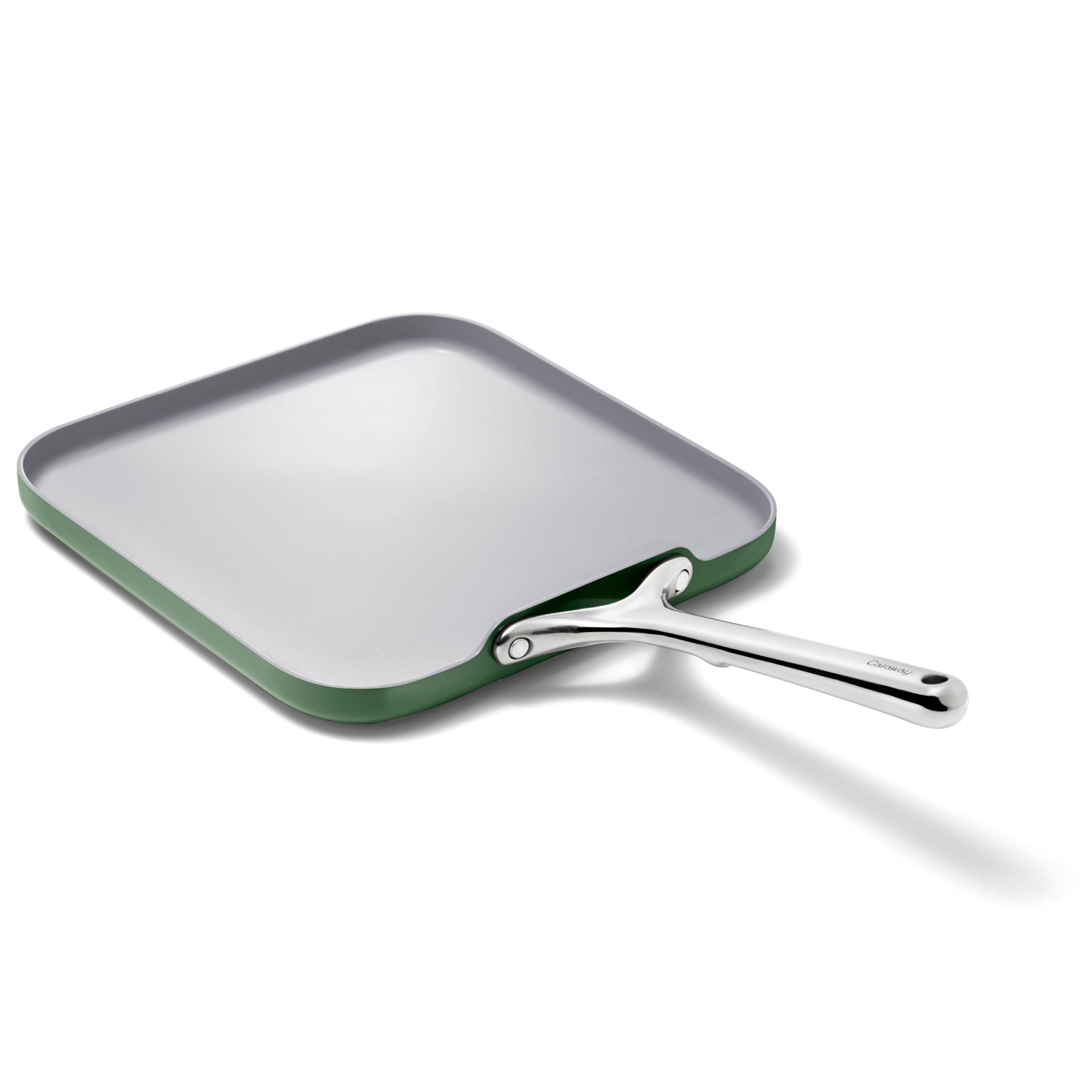Caraway 11” Square Griddle Pan - Non-Toxic Ceramic Non-Stick Coating (PTFE & PFOA Free) - Oven Safe & Works on All Stovetops - Perfect for Pancakes, Burgers & Grilled Cheese - Sage Green Cookware