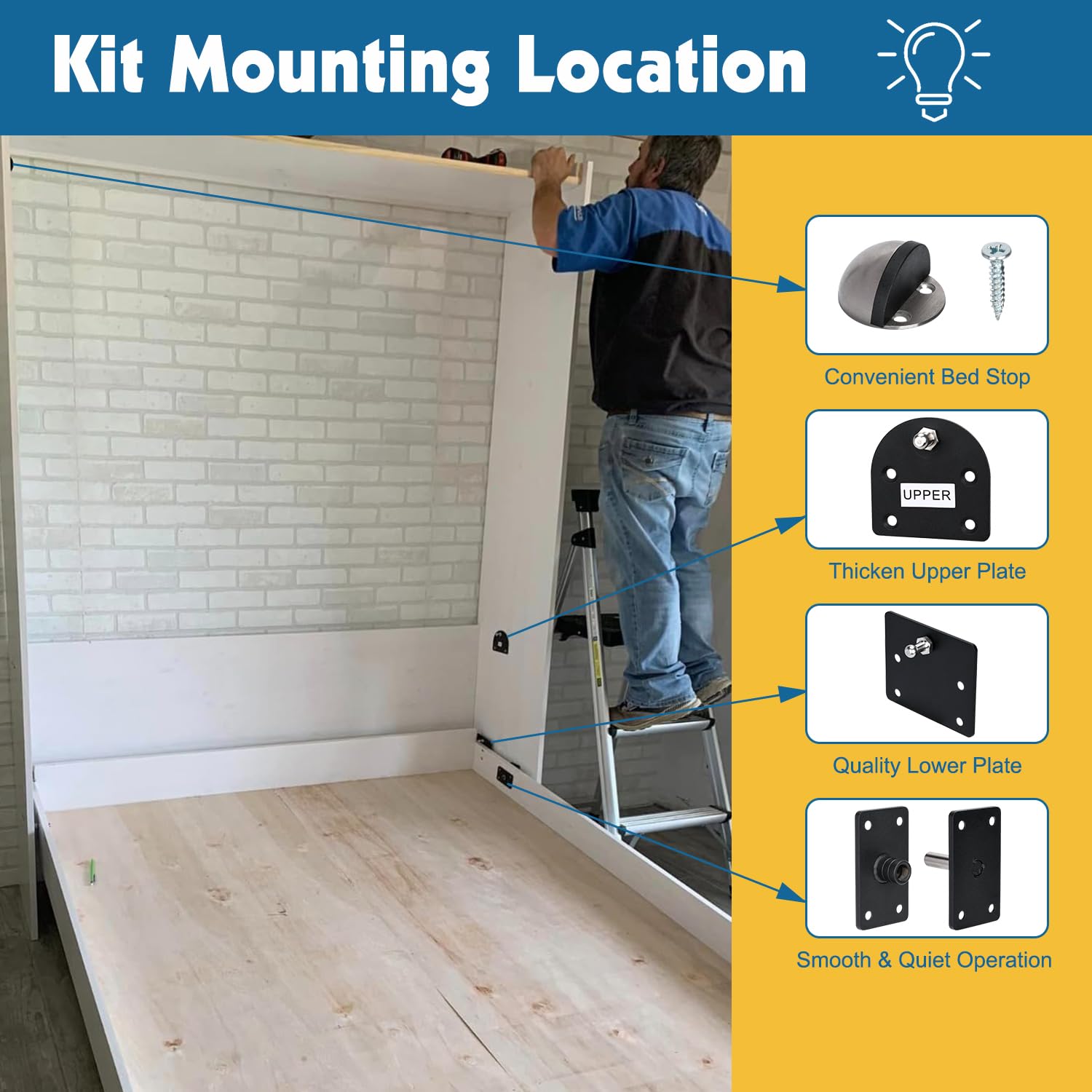 TOPOWN Queen Size Deluxe Murphy Bed Kit - Vertical Wall Mount DIY Hardware Set for Space Saving | Perfect for Small Apartments, Guest Rooms & Home Offices