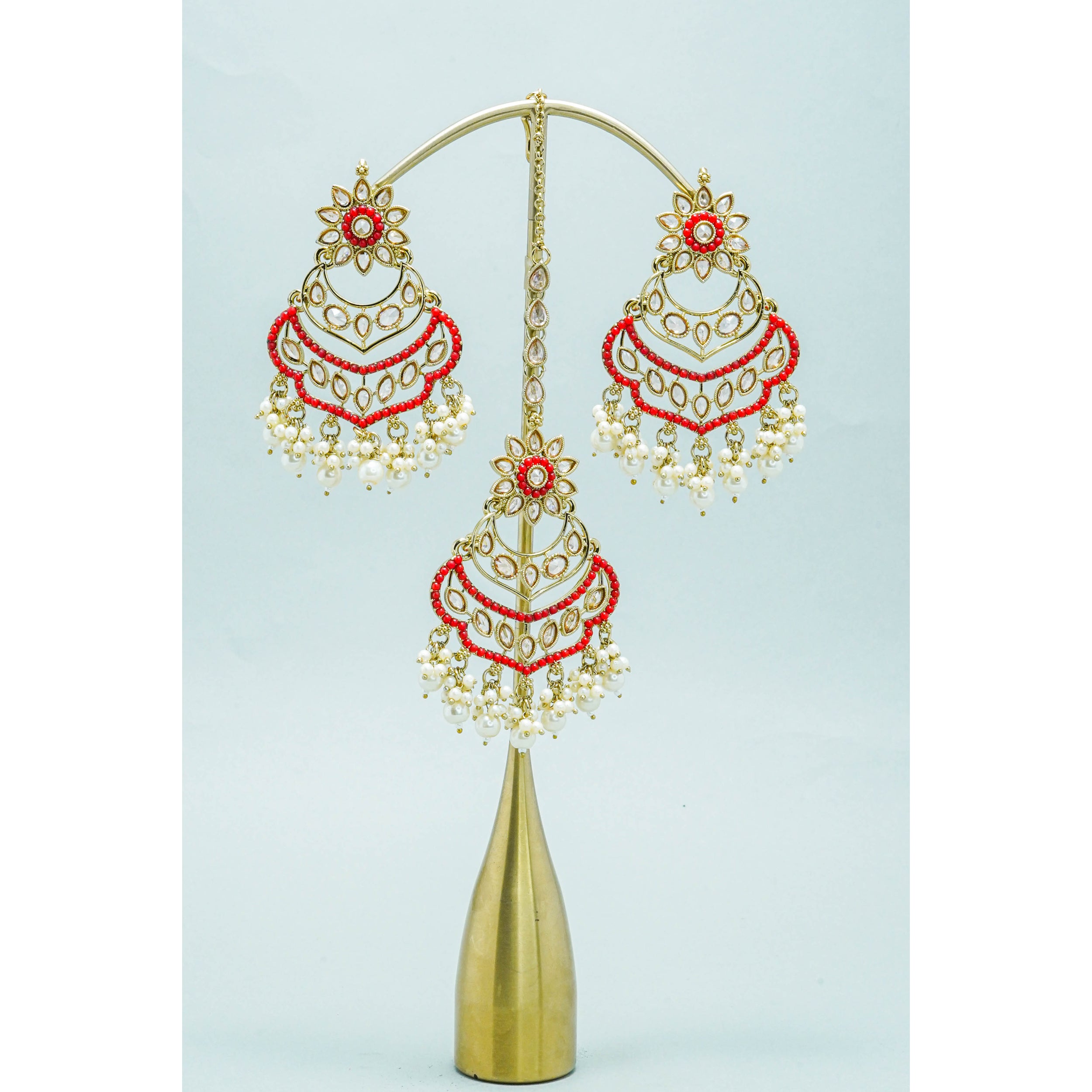 Tara Polki Earrings with Tikka - Traditional Indian Jewelry for Weddings, Parties & Festivals | Handmade Ethnic Accessories for Women
