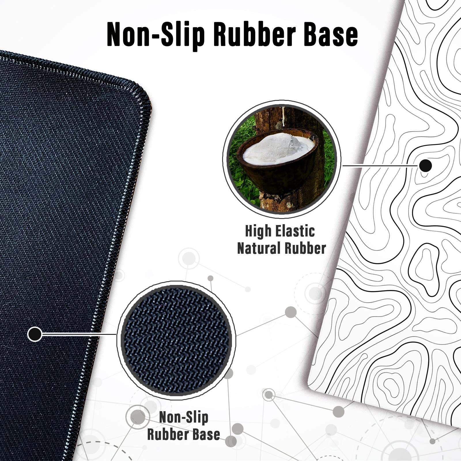Premium Large Gaming Mouse Pad - Non-Slip Base, Stitched Edges, Minimalist Topographic Design - 31.5
