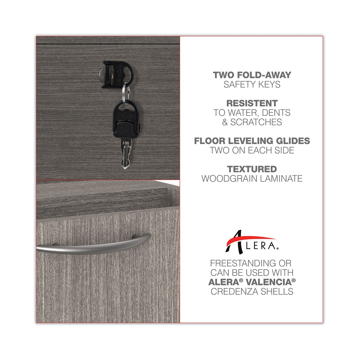 Alera Valencia Series 2-Drawer Lateral File Cabinet - Legal/Letter Size, Gray, 34