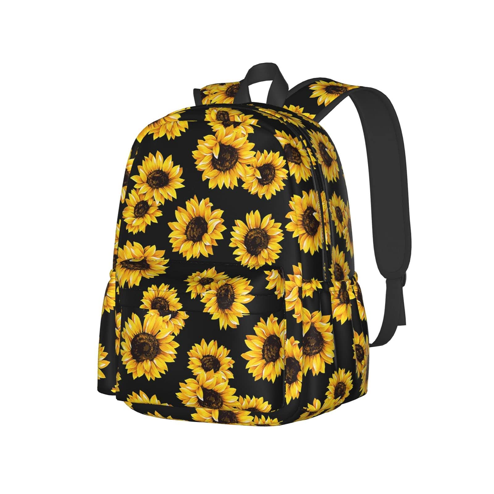 KiuLoam 17 Inch Sunflower Black Laptop Backpack - Waterproof School Backpack for Women & Men, College Bookbag with USB Charging Port, Travel Daypack for Work, Gym, Hiking & Daily Commute