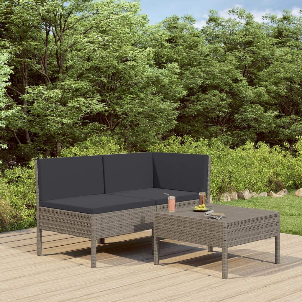 3-Piece Outdoor Patio Furniture Sectional Set with Cushions & Coffee Table - Rattan Wicker Sofa in Gray & Anthracite for Garden, Poolside & Backyard Relaxation