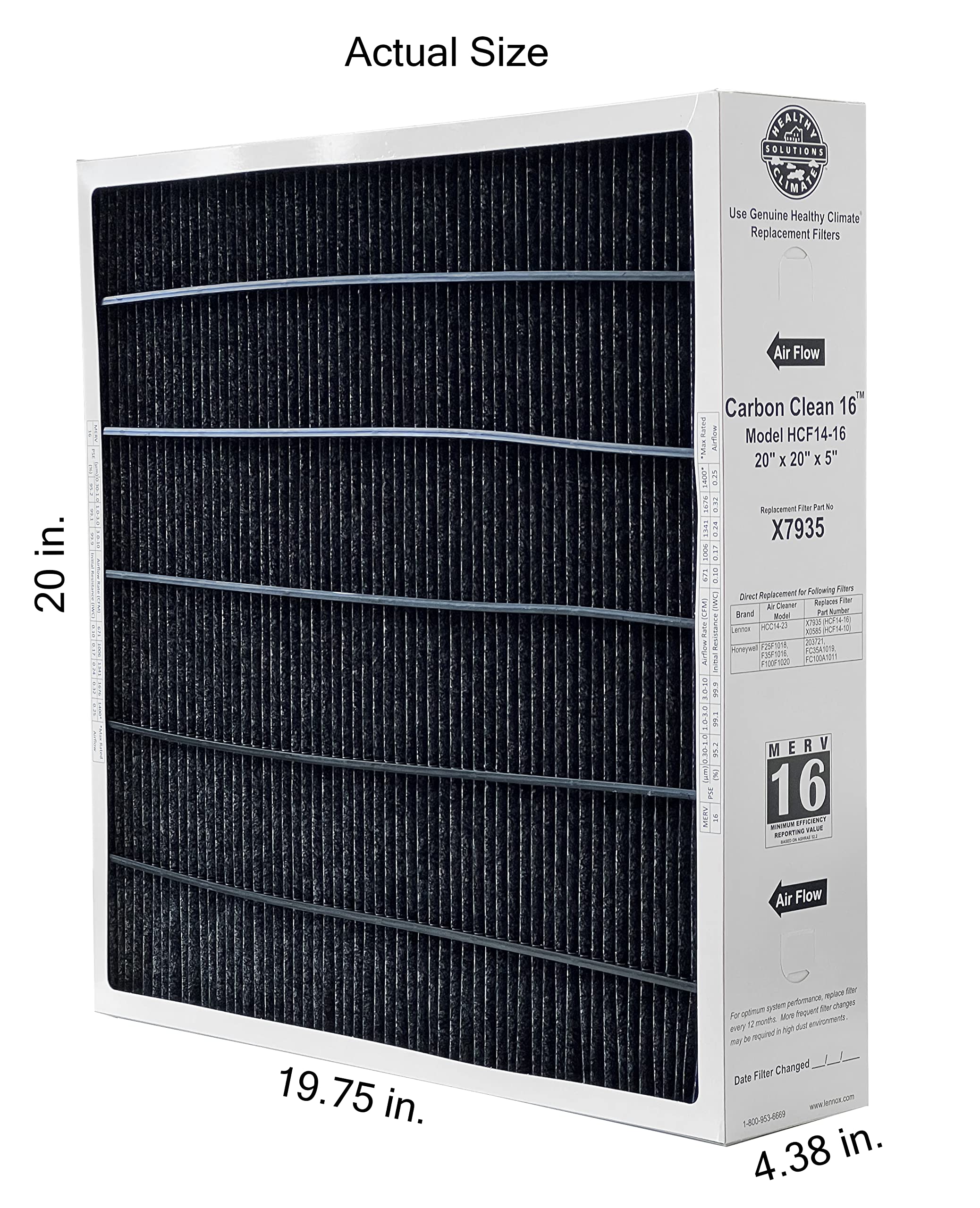 Lennox X7935 20x20x5 MERV 16 Air Filter Bundle - Healthy Climate Carbon-Clean Technology with Free Filter Change Reminder Magnet (1-Pack) - Perfect for HVAC Systems, Home Air Purification & Allergy Relief