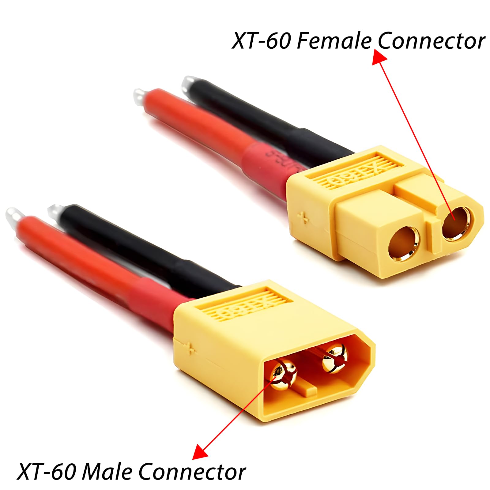 XT60 Connector Plug Cable - 10PCS (5 Female & 5 Male) with 12AWG Silicon Wire for RC Lipo Battery, Drone, Car, Boat - High Current Power Connectors for DIY Electronics, Solar Projects, and RC Hobby Applications