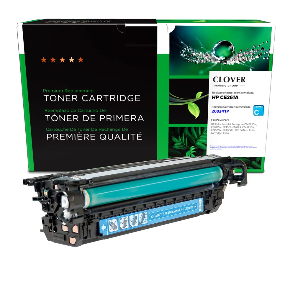 High-Quality Clover Remanufactured Toner Cartridge Replacement for HP CE261A (HP 648A) - Cyan | Compatible with HP Printers | Perfect for Home & Office Printing Needs