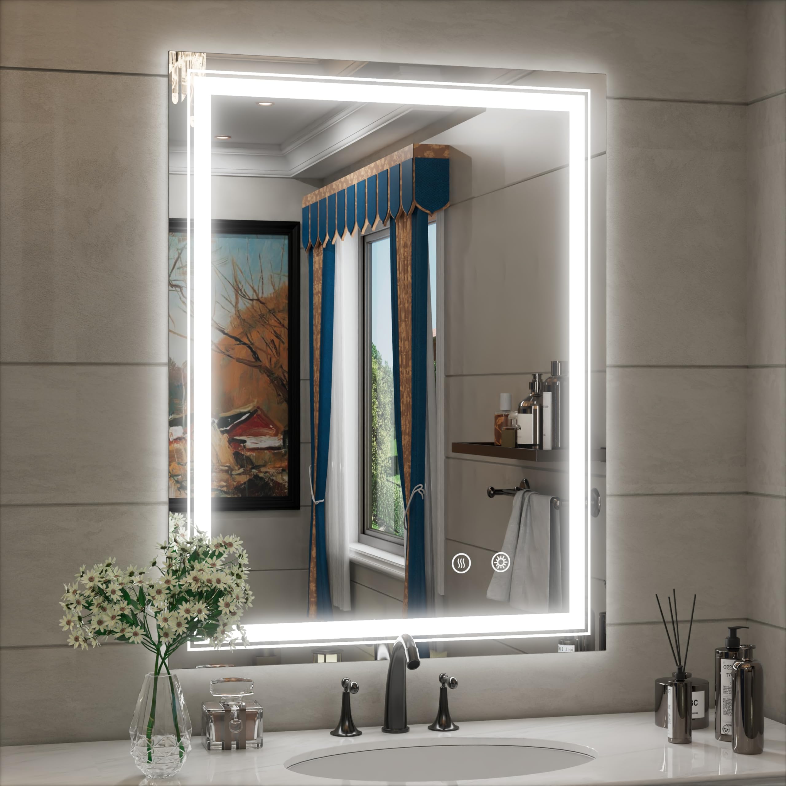 28 x 36 Inch LED Bathroom Mirror with Lights - Anti-Fog, Dimmable Memory Function, Wall Mounted Vanity Mirror (Horizontal/Vertical) for Modern Bathroom Decor & Makeup Application
