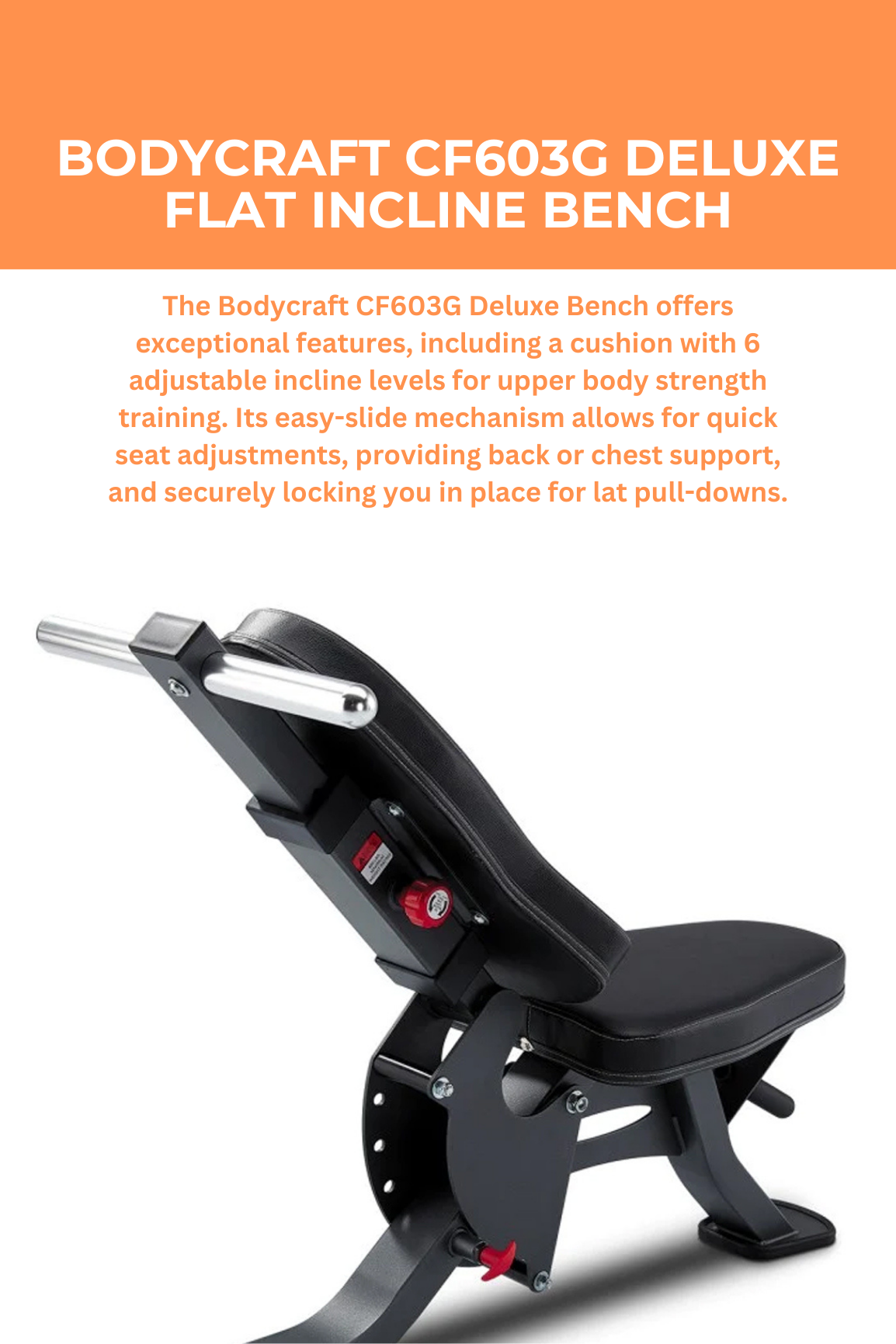 Bodycraft CF603G Deluxe Flat Incline Bench - Adjustable Weight Bench for Home Gym Strength Training, Full Body Workout & Fitness Exercises - Perfect for Dumbbell Press, Sit-ups & Core Training