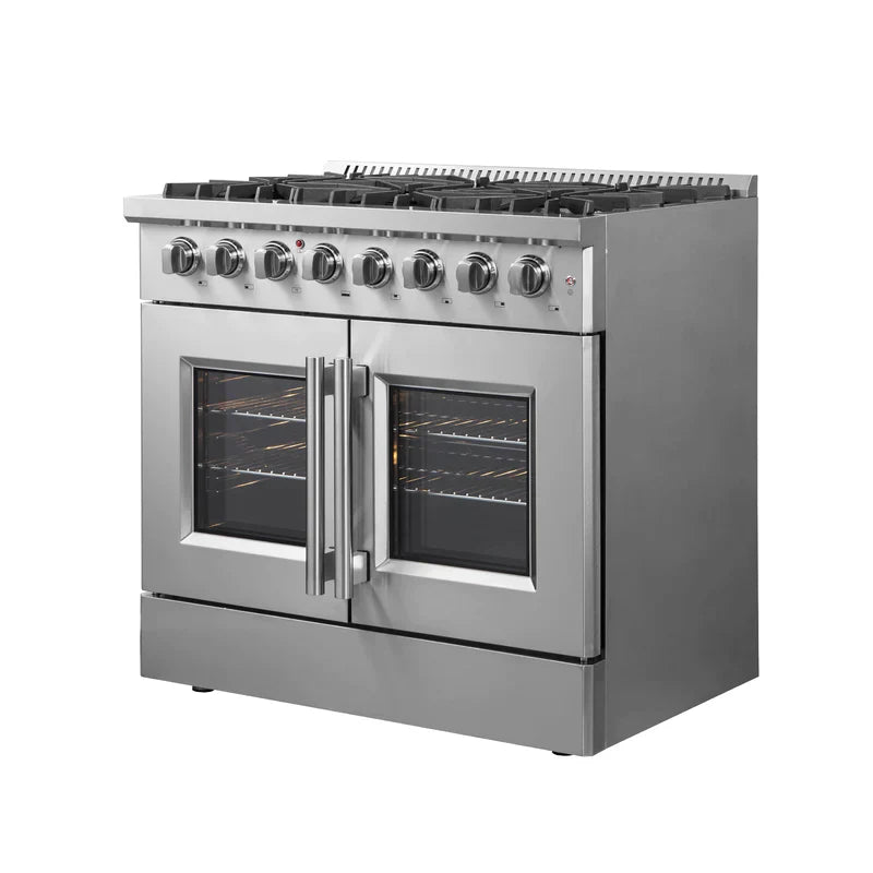 Forno 36 Inch Galiano Dual Fuel Range - 6 Gas Burners, 83,000 BTU, French Door Electric Oven, Stainless Steel (Model FFSGS6356) - Perfect for Home Kitchens & Professional Cooking