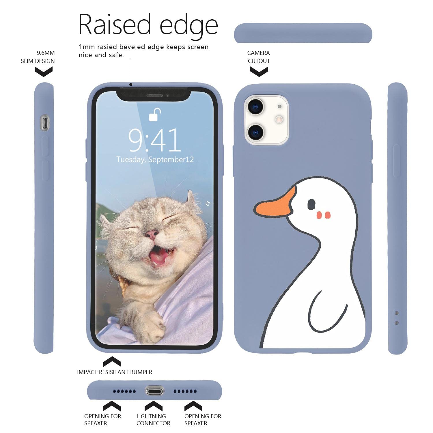 Cute Cartoon Duck iPhone 12 Mini Case - Kawaii Animal Blue Liquid Silicone Soft Gel Rubber Phone Cover for Women & Girls | Perfect Gift for Birthday, Valentine's Day & Everyday Protection
