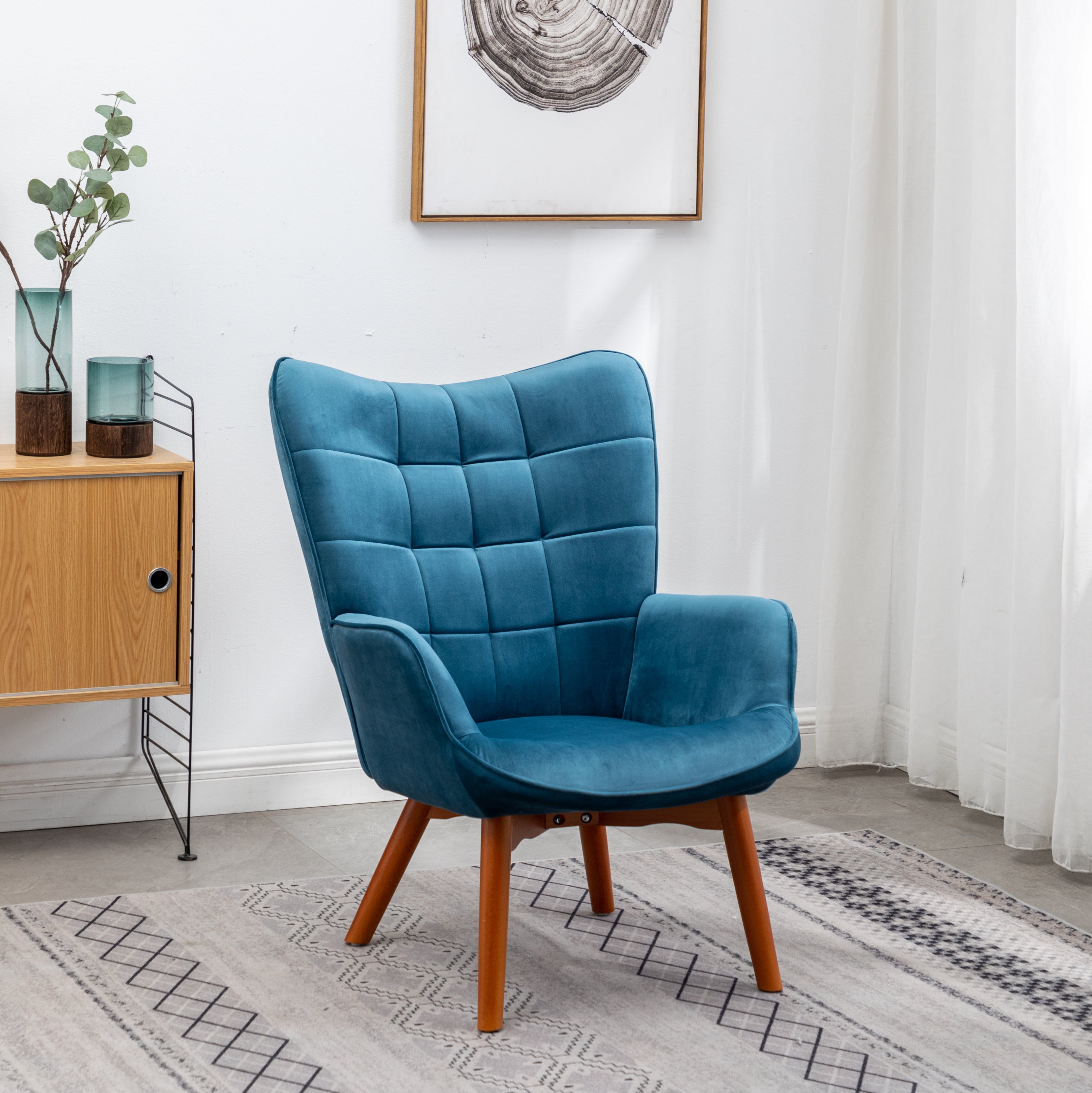 Roundhill Furniture Leiria Contemporary Silky Velvet Tufted Accent Chair with Ottoman - Modern Living Room Seating for Home Office, Bedroom & Lounge Areas