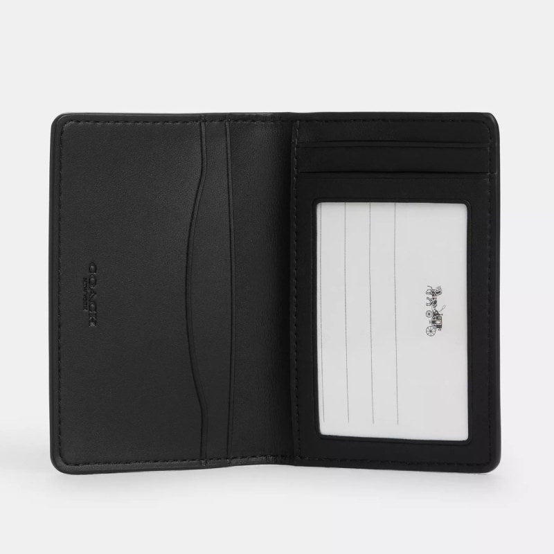 Coach Signature Canvas ID Wallet in Tan/Black - Slim RFID Blocking Card Holder for Travel & Everyday Use