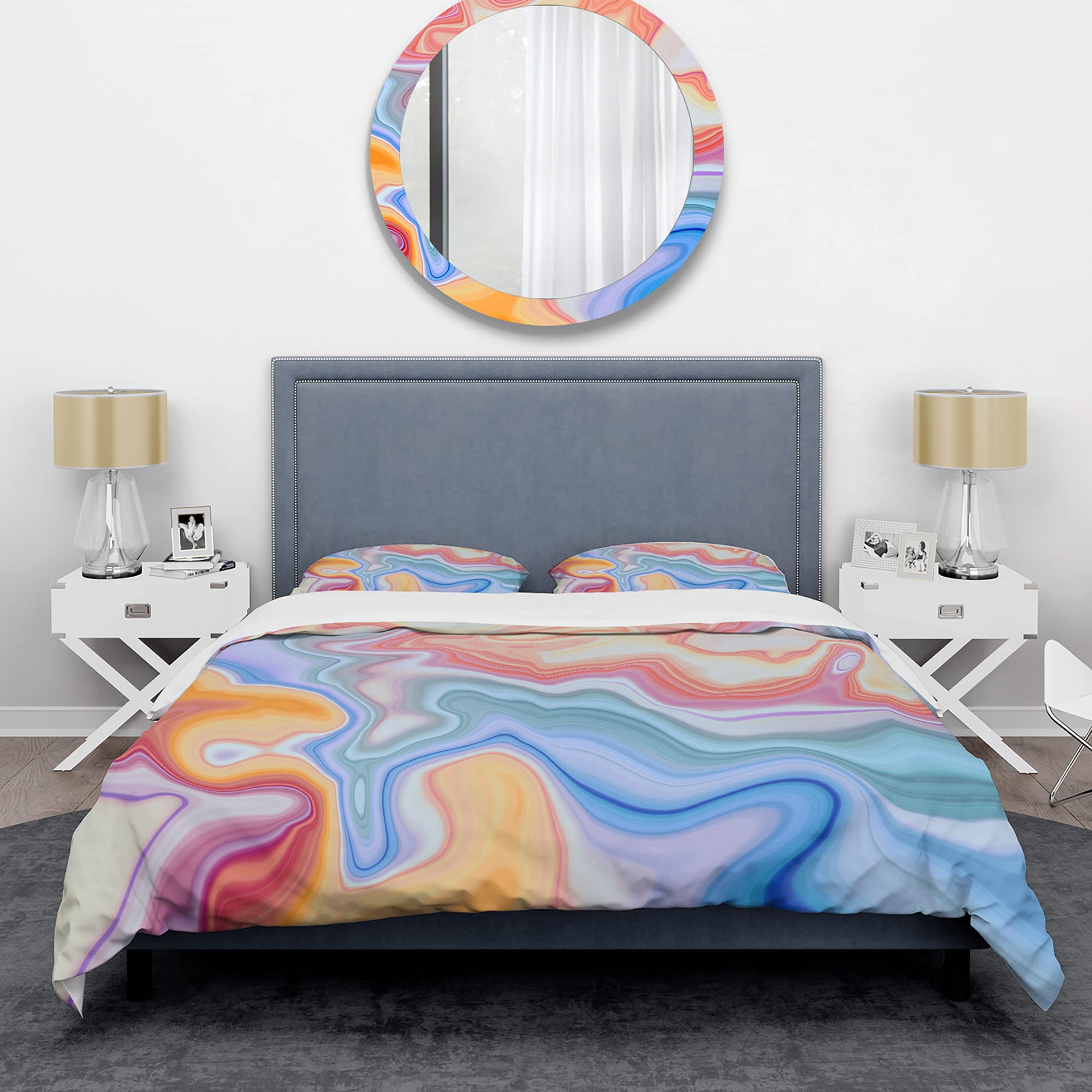 Modern Abstract Duvet Cover Set King - Blue, Green & Red - All Season Bedding for Contemporary Homes