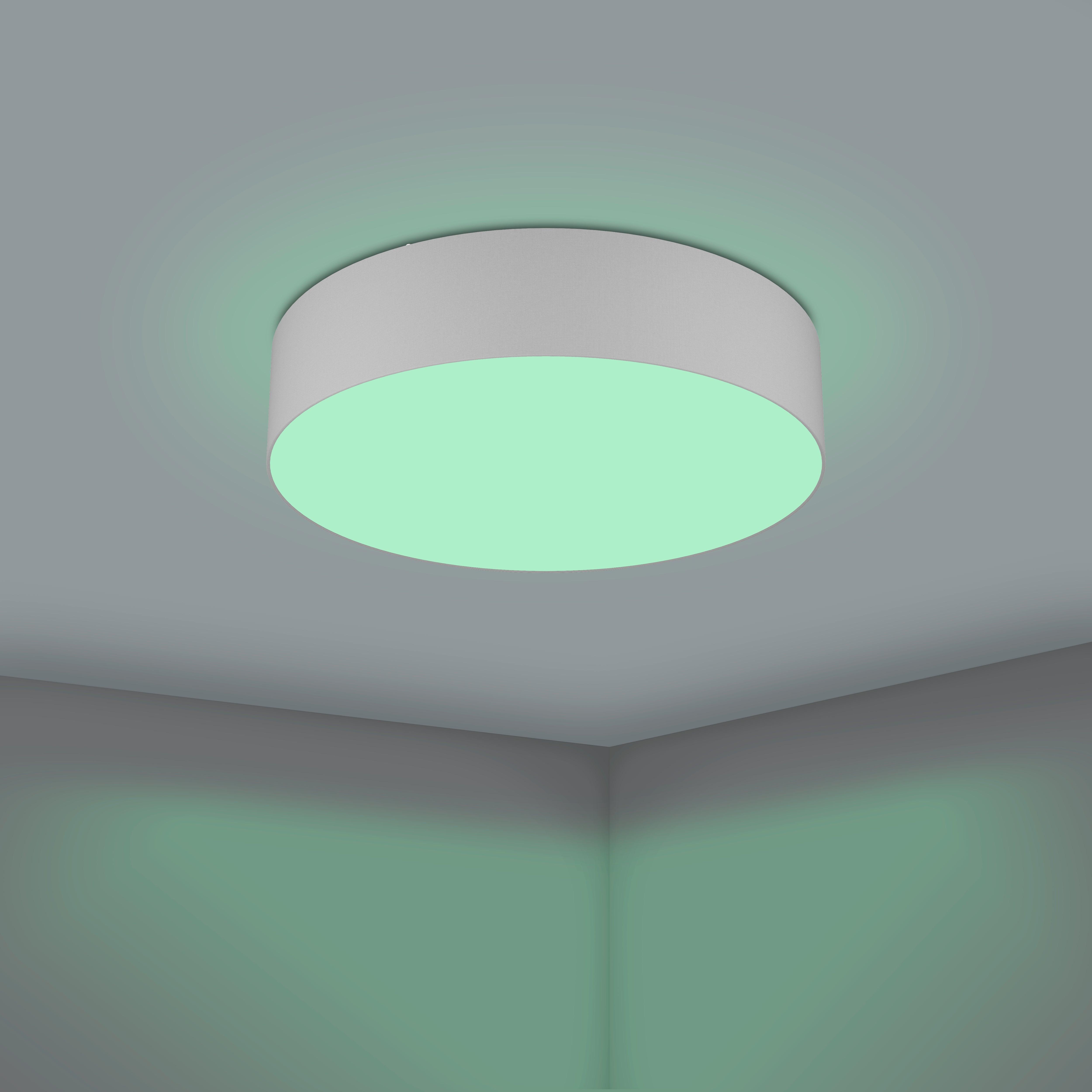 Eglo Connect Romao Z Smart LED Grey Fabric Flush Mount Ceiling Light - Dimmable WiFi-Controlled Drum Pendant for Bedroom, Living Room & Kitchen