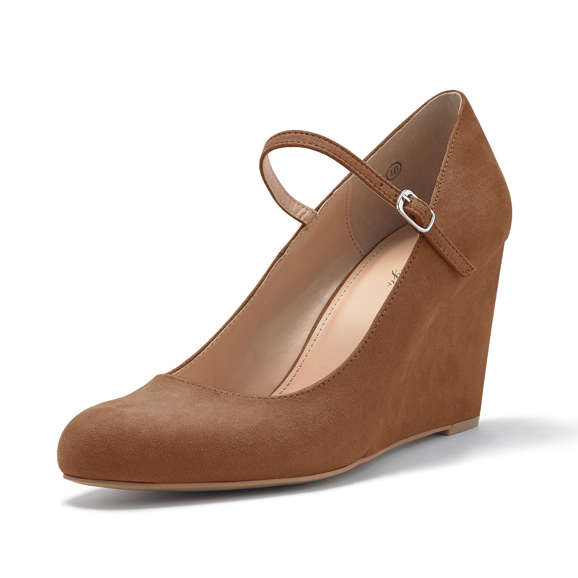 Coutgo Women's Comfortable Wedge Heels - Closed Toe Mary Jane Pumps with Ankle Strap for Office, Wedding & Dress Occasions | Stylish Work Shoes & Formal Wear Accessories