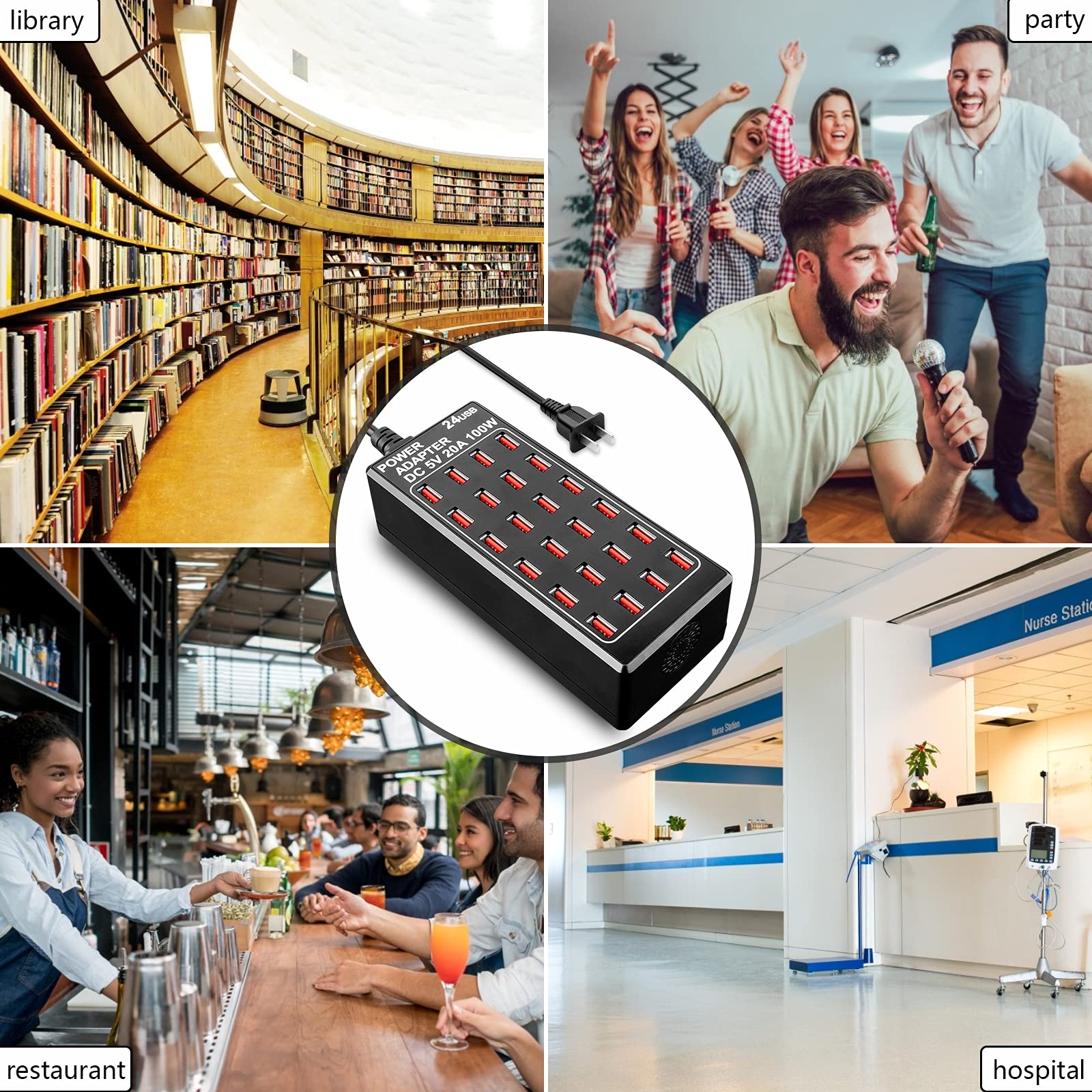 24-Port 100W (20A) USB Charging Station - Fast Desktop Charger for Multiple Devices | Perfect for Home, Office, Hotel, School, Mall & Travel Use