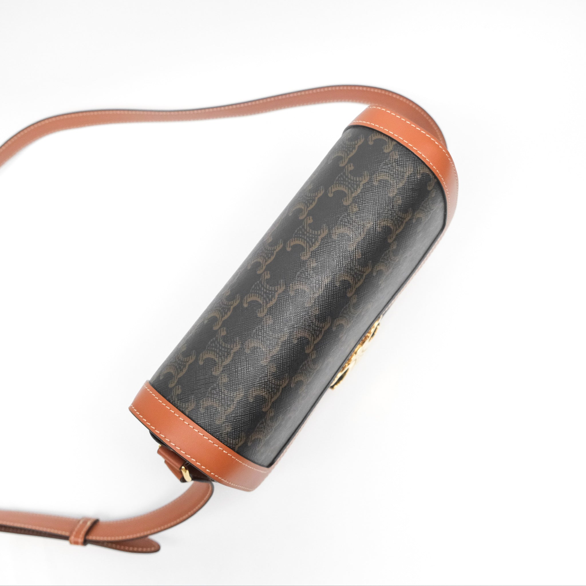 Celine Medium Triomphe Bag in Triomphe Canvas & Tan Calfskin Leather - Luxury Crossbody Handbag for Women, Perfect for Work, Travel & Everyday Use