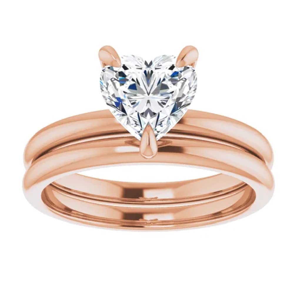 1 Carat Handmade Heart Moissanite Engagement Ring Set - Solitaire Bridal Wedding Ring for Women, 10K/14K/18K Solid Rose Gold, VVS1 Colorless, Anniversary Gift for Her - Perfect for Proposals, Weddings & Romantic Occasions