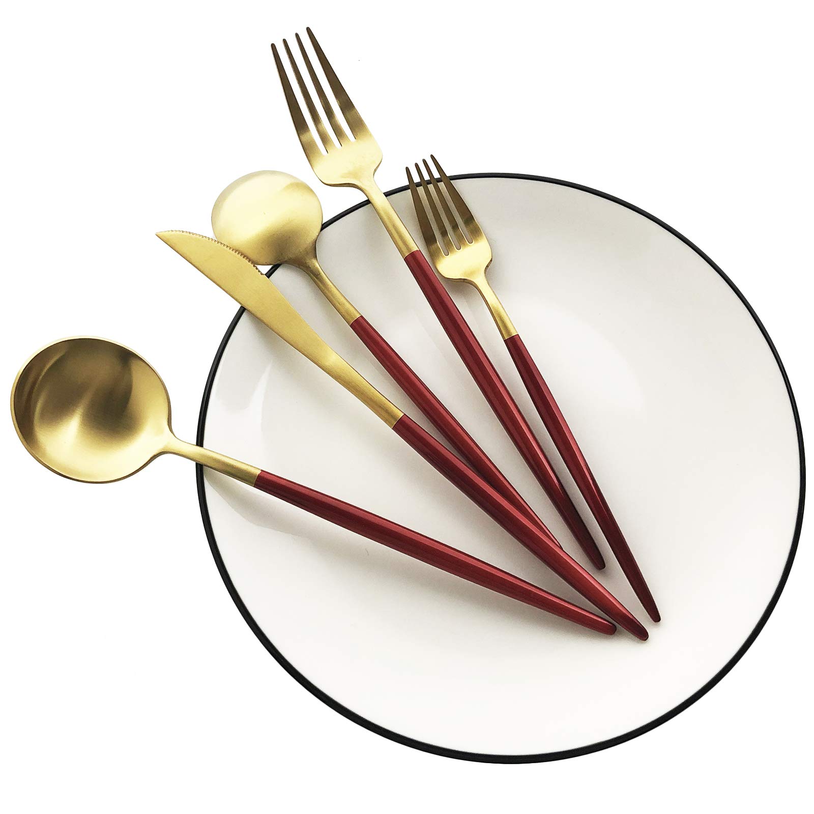 Premium 20-Piece Matte Gold Flatware Set - 18/10 Stainless Steel Silverware for 4 - Hand-Polished Satin Finish Cutlery Set for Home & Restaurant Use - Dishwasher Safe - Elegant Dining Utensils for Dinner Parties, Weddings & Fine Dining Experiences