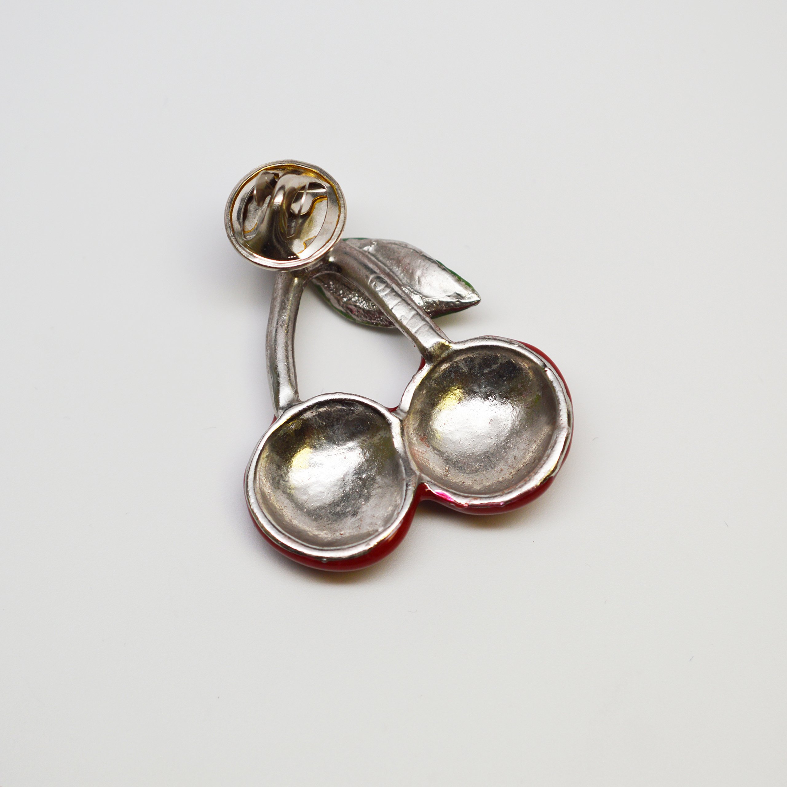 Vintage Cherry Lapel Pin - Classic Pewter with Red & Green Enamel - Perfect for Jackets, Hats, Bags & Denim Outfits