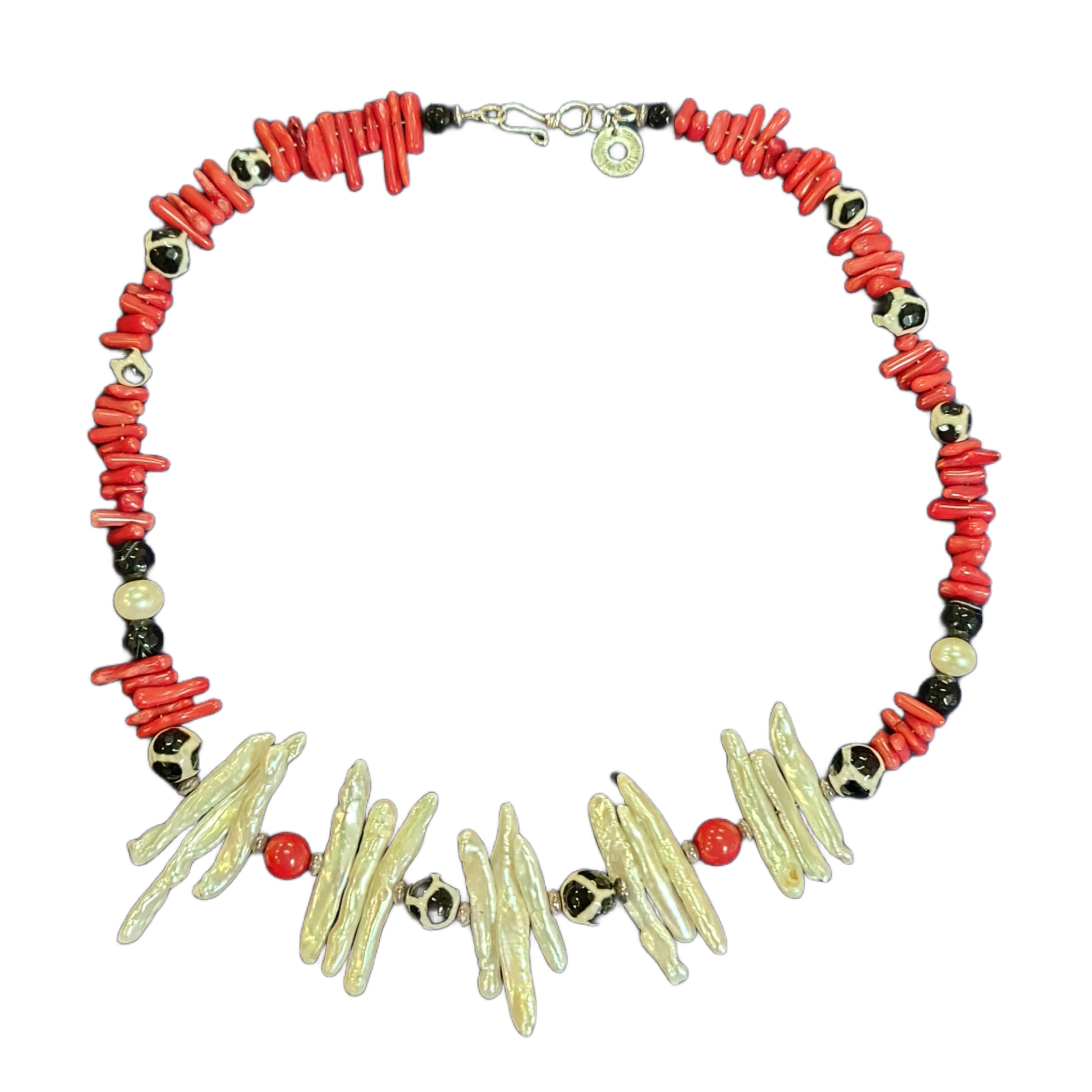 Elegant Freshwater Pearl, Red Coral & Agate Beaded Necklace for Women - Perfect for Weddings, Parties & Special Occasions