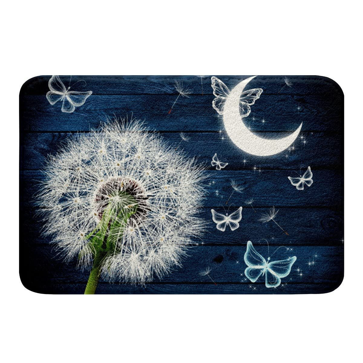 Premium Microfiber Bath Rug - Ultra Absorbent Non-Slip Bathroom Mat with Rustic Dandelion & Moon Butterfly Design, Navy Blue 20