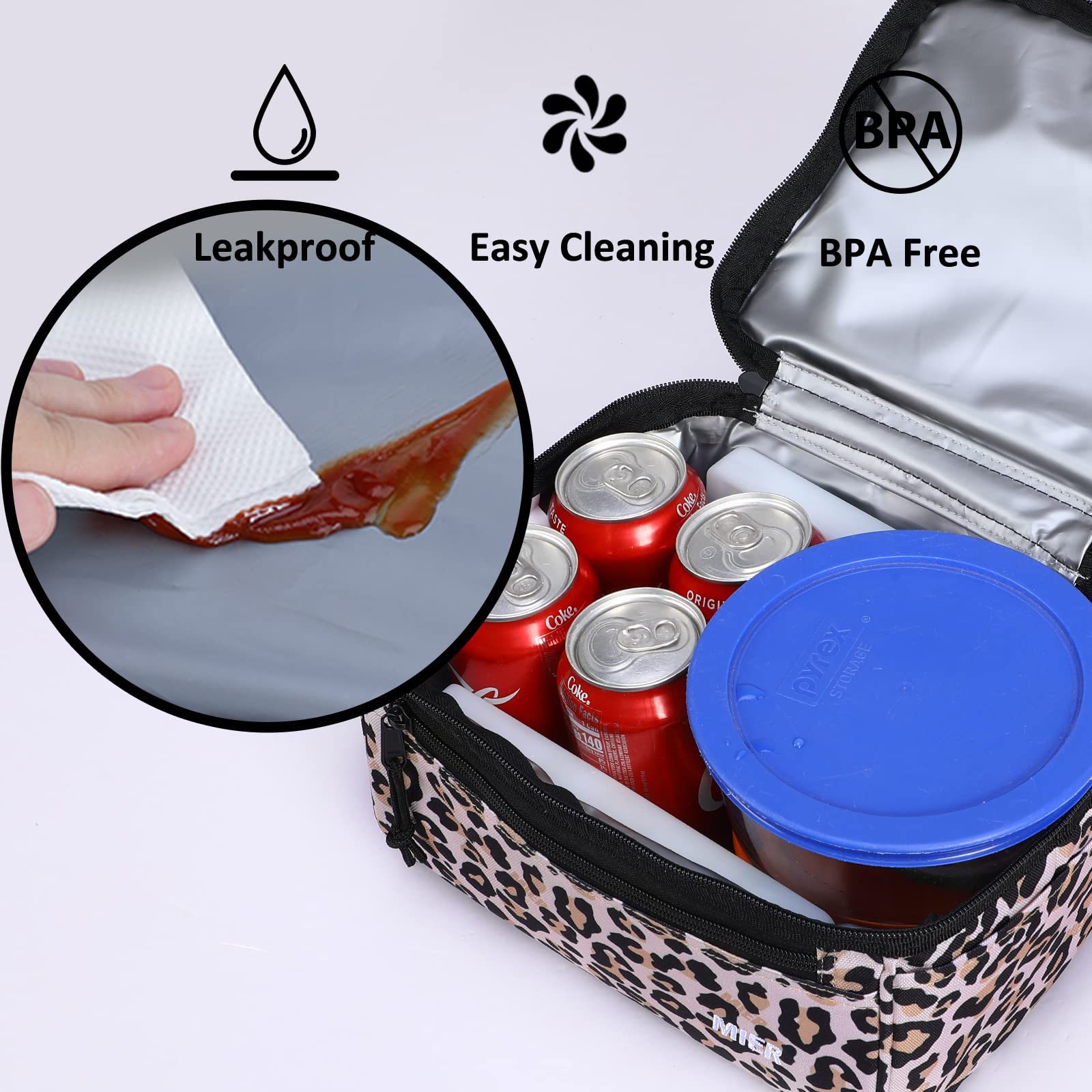 MIER Insulated Lunch Bag for Adults - Large Double Deck Cooler Tote for Women & Men, Leopard Print (Perfect for Work, Picnics & Outdoor Activities)