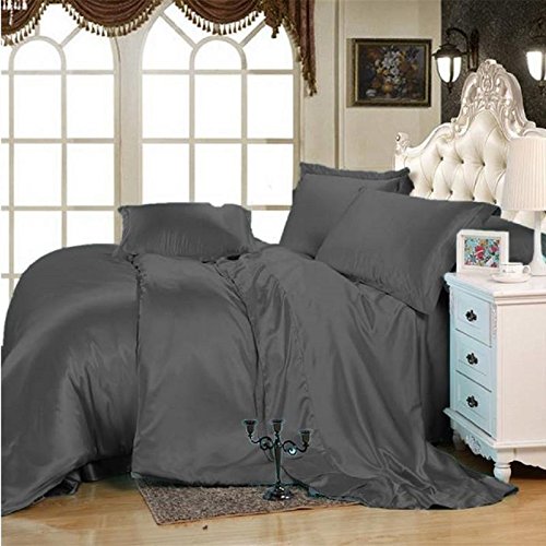 Opulence Bedding Luxury Soft Silky Satin 5-Piece Duvet Cover Set - Full/Queen Size, Dark Grey - Perfect for Master Bedroom, Guest Room & Luxury Hotel Decor