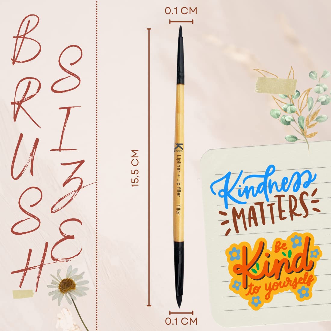 KINDED 2-in-1 Double Sided Lip Liner & Lip Filler Brush - Professional Makeup Brush with Smooth Synthetic Bristles, Anti-Rust Aluminum Ferrule & Wooden Handle | Perfect for Lipstick, Lip Gloss & Precise Lip Contouring