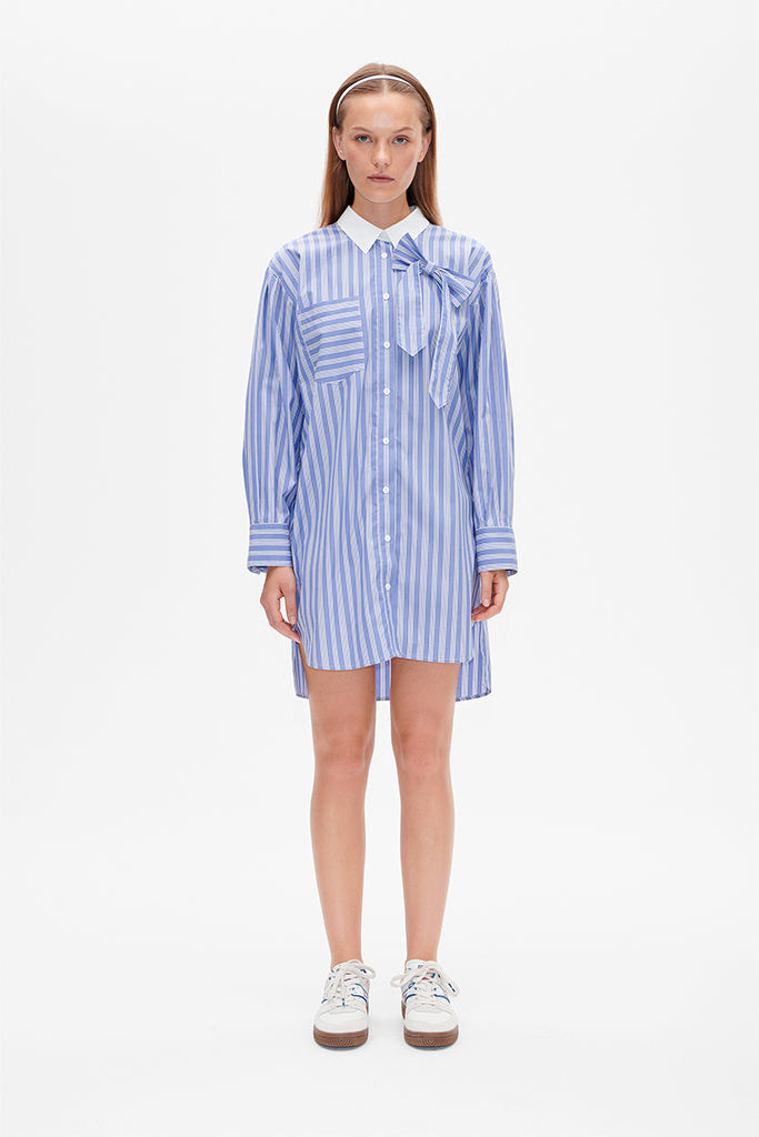 Baum & Pferdgarten Ancia Dress - Blue & White Striped Wedge Print Summer Dress for Women | Perfect for Beach Vacations, Date Nights & Casual Outings