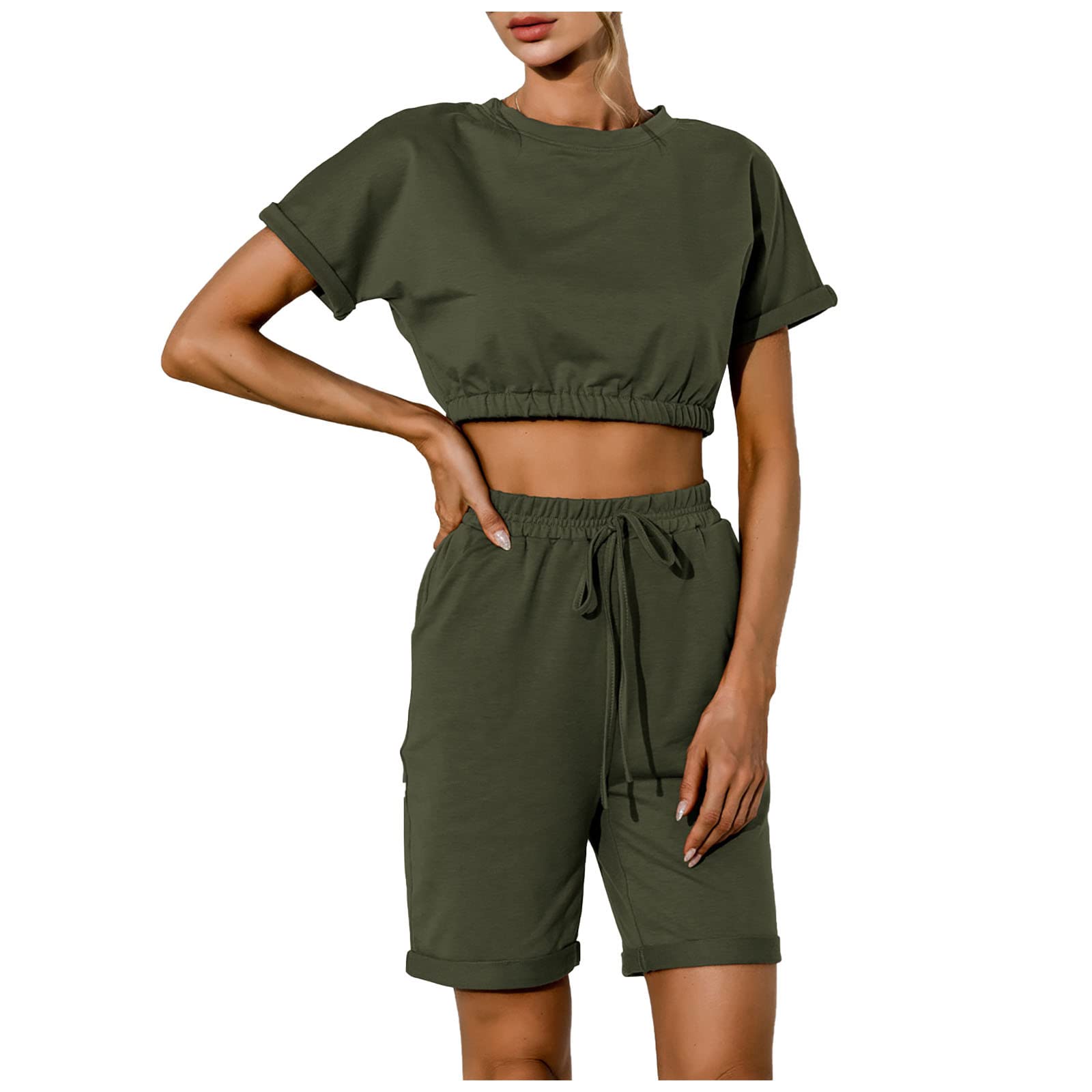 Women's Summer Two Piece Outfits - Short Sleeve Tunic Top with Pocket & Matching Shorts | Casual Lounge Wear, Beach Cover Up, Vacation Outfit Set