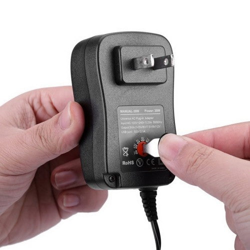 30W Universal Power Supply Adapter 3V-12V Adjustable Voltage with Multiple DC Tips - Perfect for Laptops, Routers, LED Lights & Electronics Charging