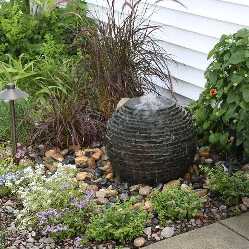 Stacked Slate Sphere Water Fountain Kit - Outdoor Garden Decor, Relaxing Zen Fountain for Patio, Yard, and Landscape Design