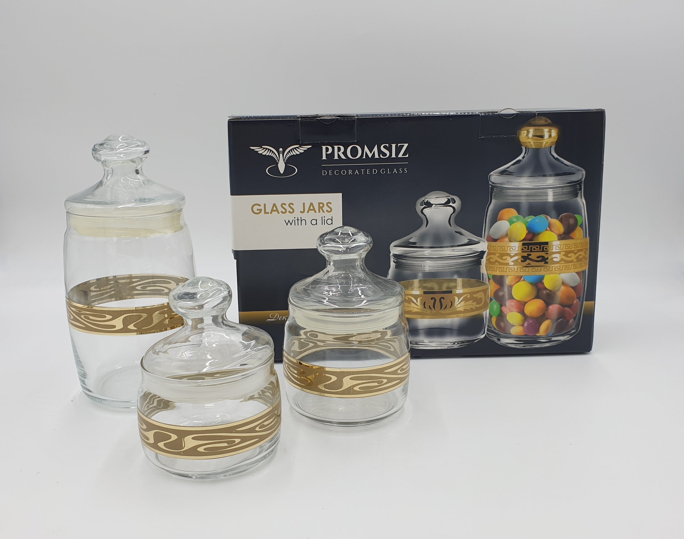 3-Piece Glass Jar Set with Gold Design - Perfect for Kitchen Storage, Bathroom Organization & Home Decor