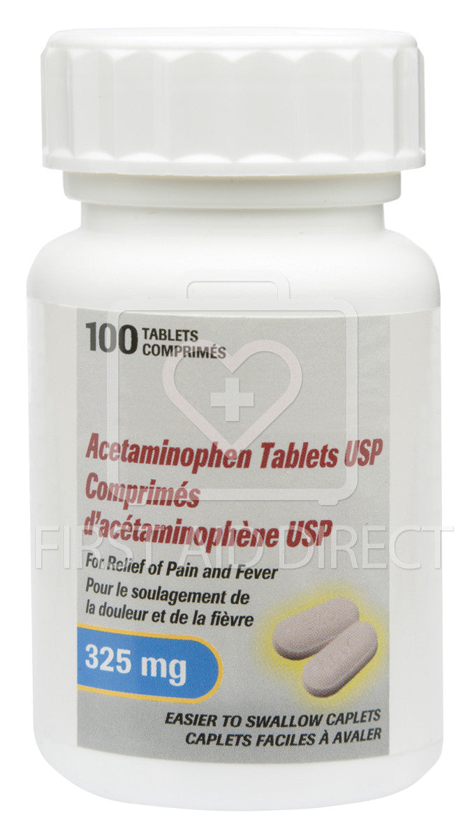 Acetaminophen Caplets Regular Strength 325 mg - 100 Count Bottle | Pain Relief & Fever Reducer for Adults & Children | Home, Travel & First Aid Use