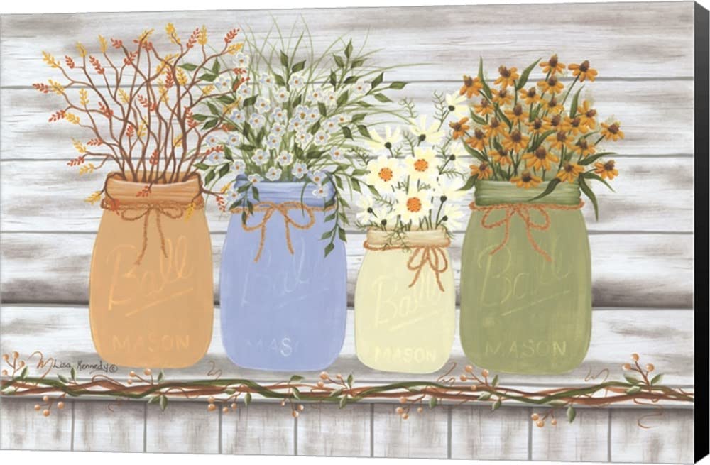 Country Flowers by Lisa Kennedy - 12x8 Inch Canvas Art Wall Decor, Museum Wrapped with Black Edges - Perfect for Living Room, Bedroom & Office Decor