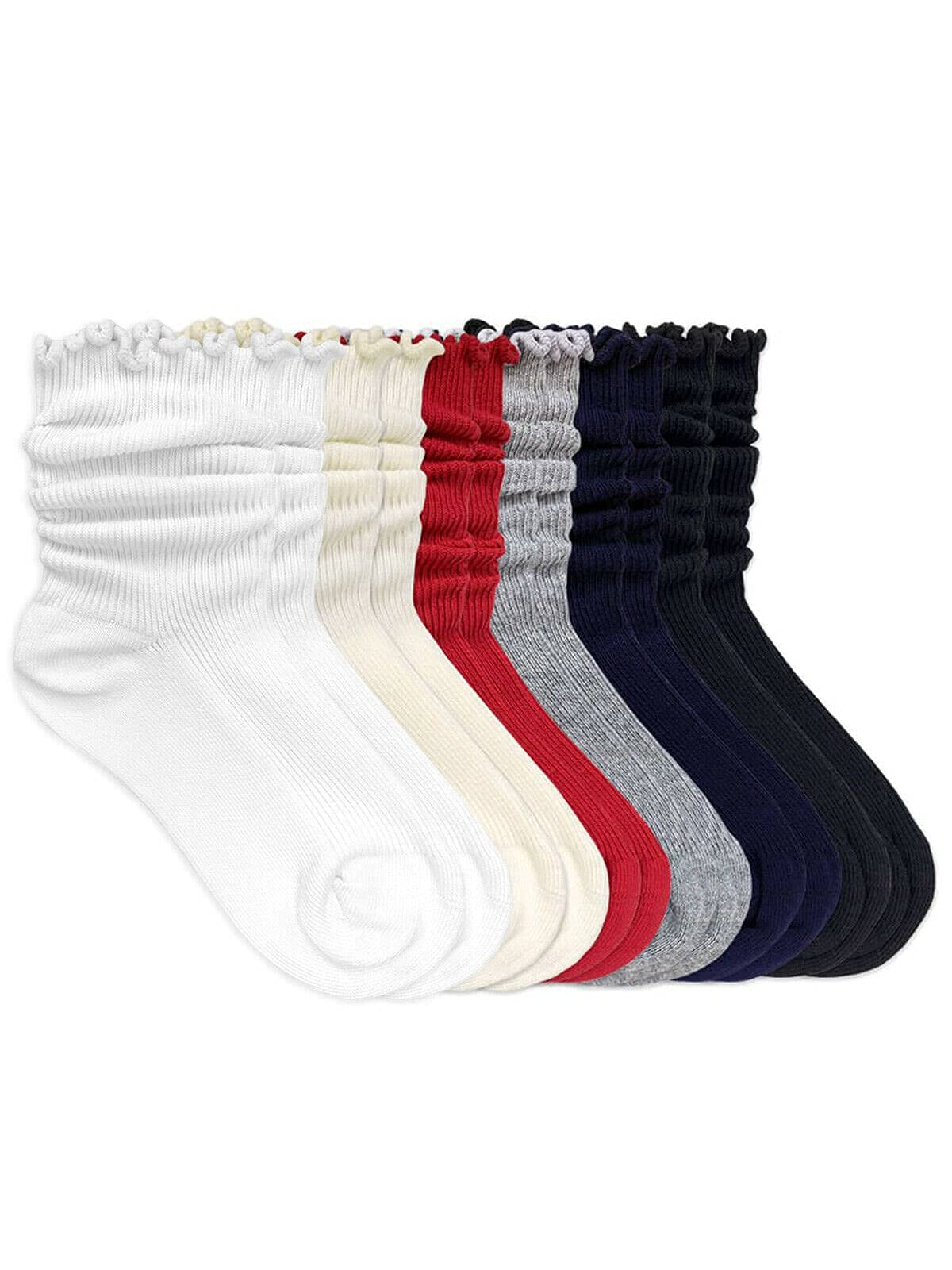 Jefferies Women's Ruffle Ankle Socks - 4 Pack Seamless Cotton Dress Socks with Scrunch Cuff | Comfortable & Stylish for Work, Parties & Everyday Wear