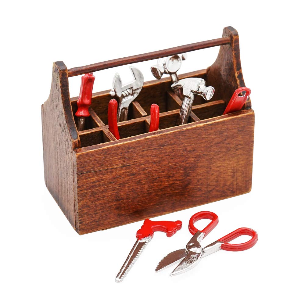 Odoria 1/12 Scale Miniature Toolbox Set with 8Pcs Tools - Realistic Dollhouse Garage Accessories for DIY Model Building, Miniature Scenes & Collectors