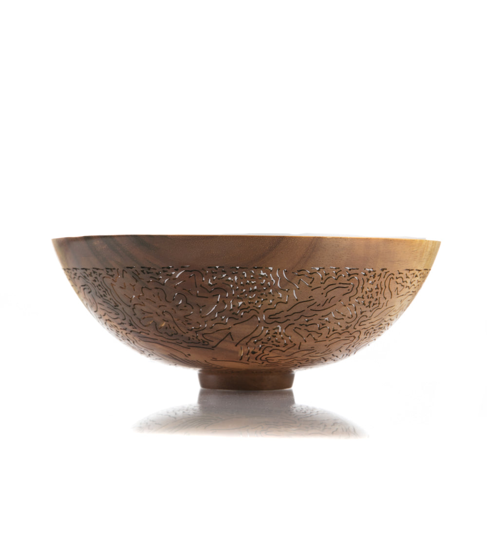Handcrafted Pierced Koa Wood Bowl with Whale Design - Hawaiian Artisan Home Decor by Patrick & Peggy Bookey - Perfect for Wall Display, Table Centerpiece, or Gift Giving