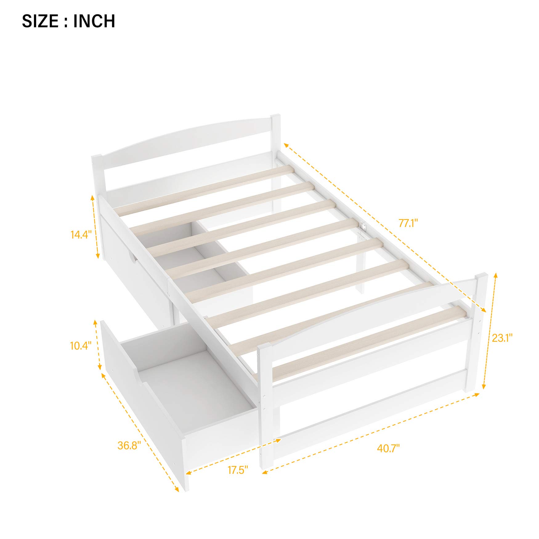 Bellemave Twin Platform Bed Frame with Headboard & Footboard - Solid Wood Storage Bed Frame, No Box Spring Needed, White - Perfect for Kids Rooms, Guest Bedrooms & Small Spaces