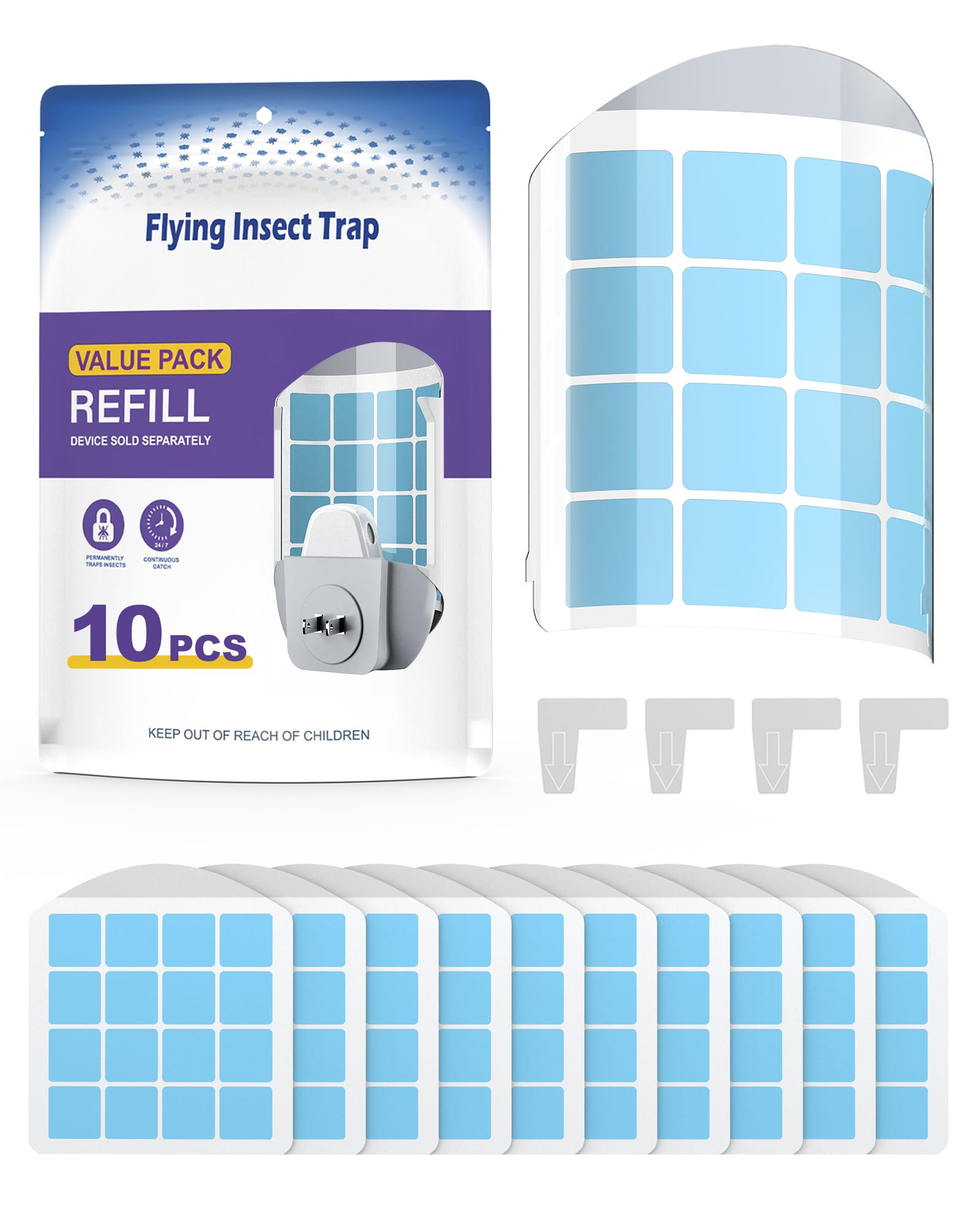 10-Pack Frameless Refill Cards for ZEVO Plug-in Light M364 & Max - 100% Compatible Replacement Glue Cards for Insect Traps - Perfect for Home, Kitchen & Office Pest Control
