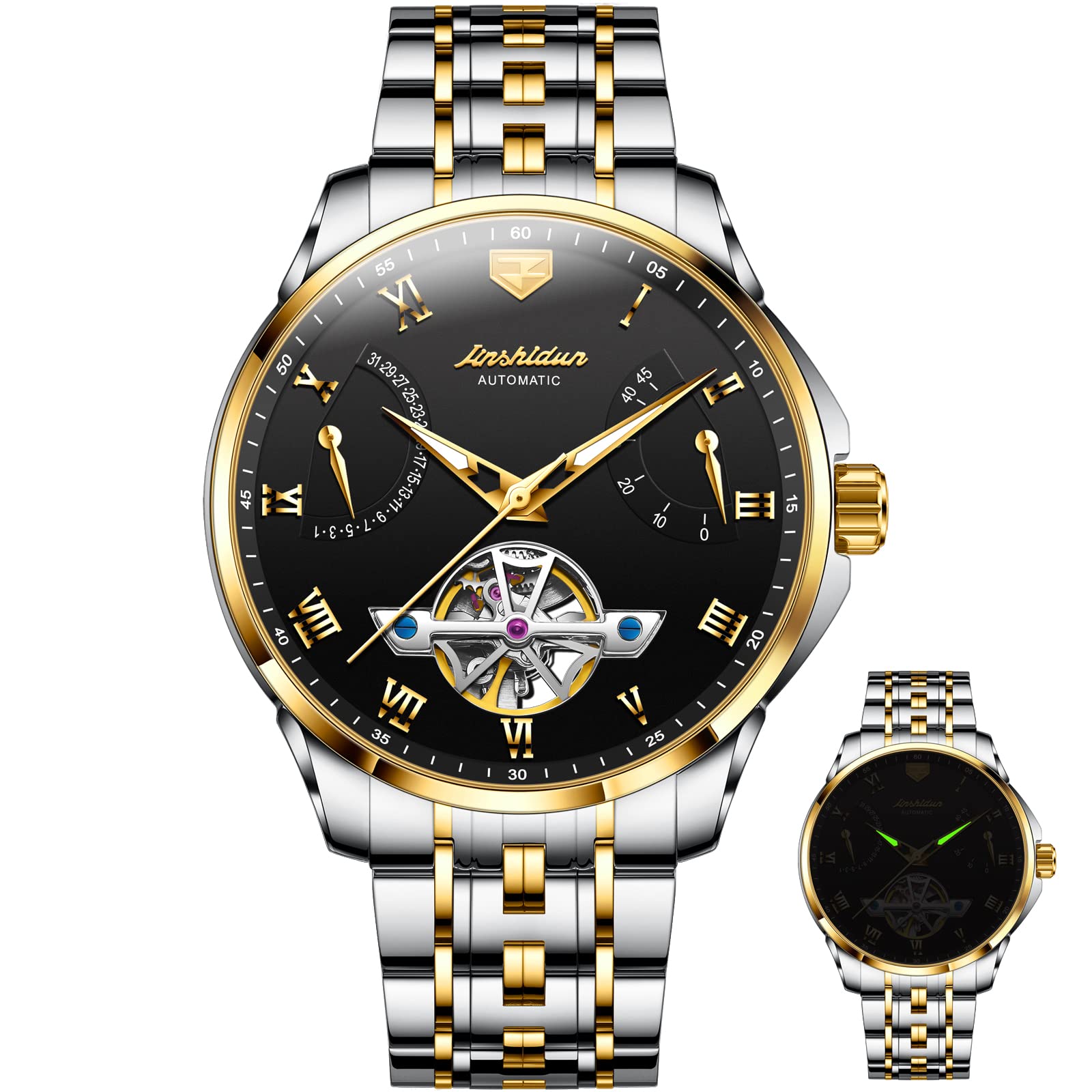 Automatic Mechanical Watches for Men - Self-Winding Tourbillon Stainless Steel Waterproof Luminous Date Watch | Perfect for Business, Casual & Formal Occasions