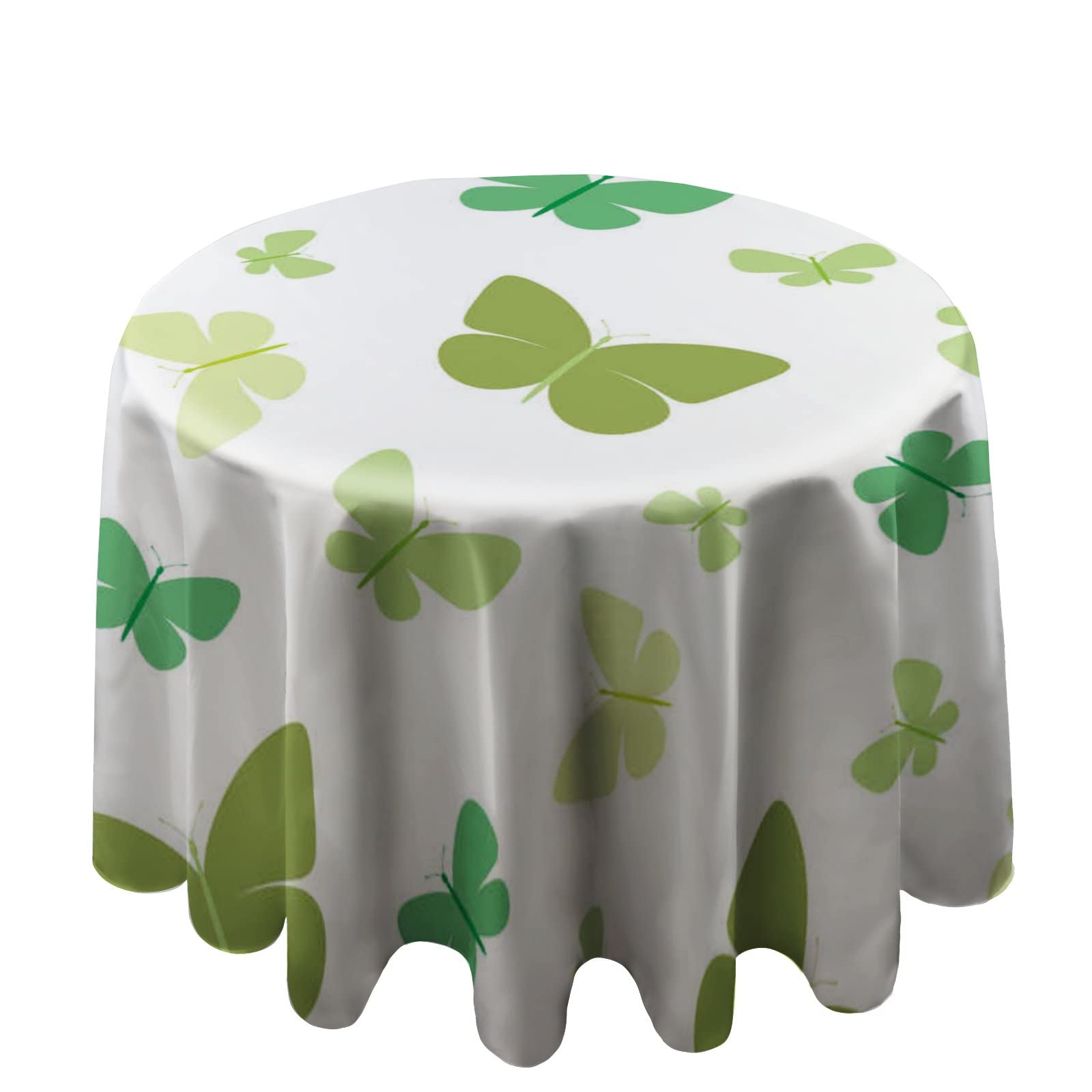 Round Polyester Tablecloth 60 Inch - Green Butterfly Print Waterproof Outdoor Table Cover for Kitchen, Dining, Buffet Parties, Camping & Picnics | Perfect for Patio, Garden & Outdoor Events