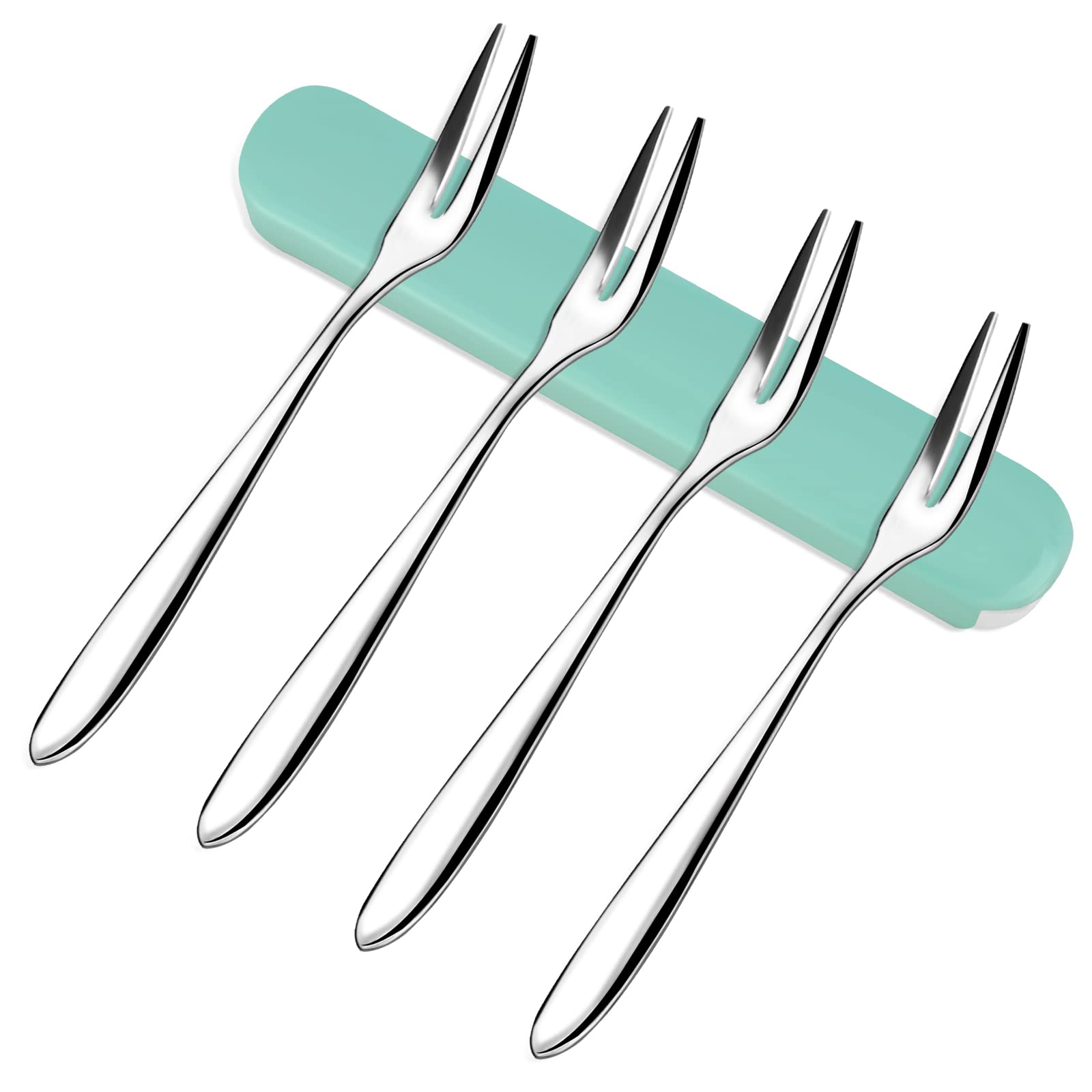 4-Piece Stainless Steel Escargot Forks Set - Mirror Polished Silver Dessert Forks for Cake, Fruit Salad, Appetizers, Crab & Seafood - Dishwasher Safe Small Tasting Forks for Parties, Dinner & Cocktail Events