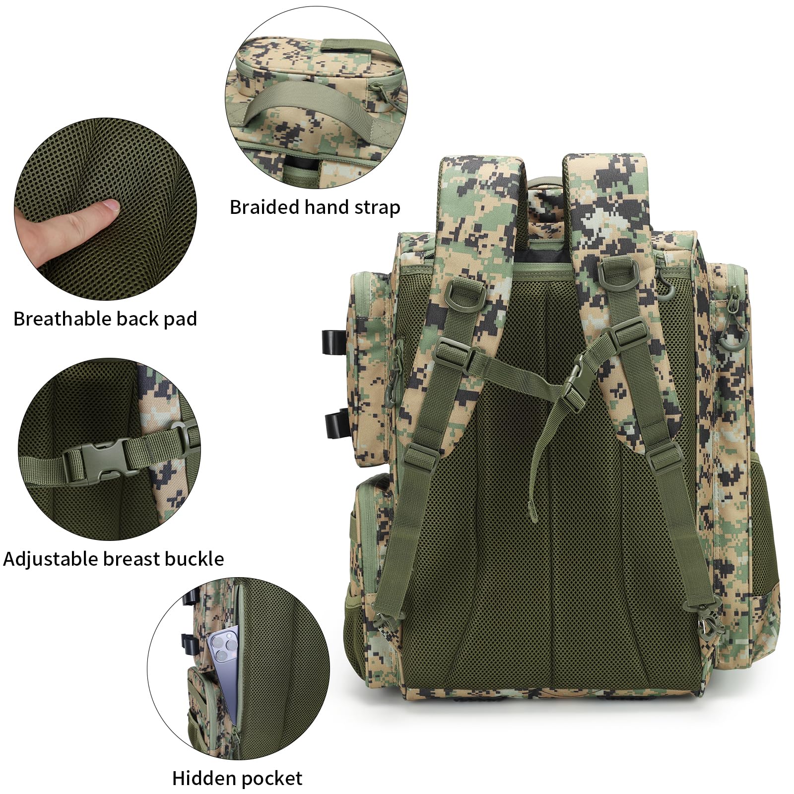 42L Waterproof Fishing Backpack with Rod Holders - Tackle Box Organizer & Storage for Fishing Gear - Perfect for Bass, Trout & Saltwater Fishing Trips